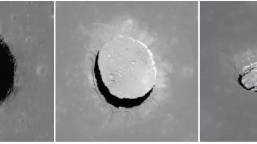 Zawalisko na obszarze morza spokoju (Mare Tranquillitatis) uwiecznione pod różnymi kątami przez orbiter księżycowy LRO (Lunar Reconnaissance Orbiter) (NASA/GSFC/Arizona State University)