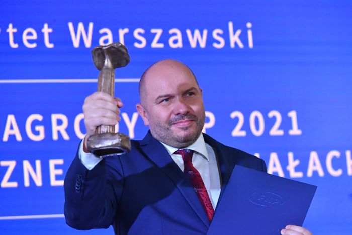 07.12.2021. Prof. Jacek Jemielity z Centrum Nowych Technologii Uniwersytetu Warszawskiego podczas uroczystości wręczenia Nagród Fundacji na rzecz Nauki Polskiej, 7 bm. w Sali Wielkiej Zamku Królewskiego w Warszawie. W tym roku uroczystość odbywa się po raz trzydziesty. (amb) PAP/Piotr Nowak