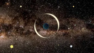 An artist's impression of a gravitational microlensing event by a free-floating planet. Author: Dr. Jan Skowron (University of Warsaw Astronomical Observatory).