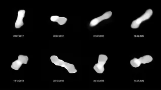 Eleven images of the asteroid Kleopatra viewed at different angles as it rotates. The images were taken at different times between 2017 and 2019 with the Spectro-Polarimetric High-contrast Exoplanet REsearch (SPHERE) instrument on ESO's VLT. Credit: ESO/Vernazza, Marchis et al./MISTRAL algorithm (ONERA/CNRS).