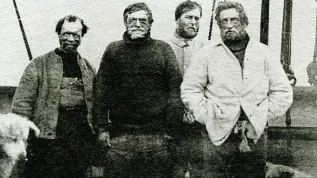 Uczestnicy ekspedycji Nimrod do Bieguna Południowego: (od lewej): Frank Wild, Ernest Shackleton, Eric Marshall i Jameson Adams, 1909, Adobe Stock