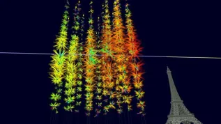 Image: Simulation shows the most energetic neutrino detected by the ARCA underwater telescope. The flashes were detected by sensors floating on 700-meter-long strings anchored in the Mediterranean Sea. The illustration shows the size of the research infrastructure compared to the Eiffel Tower. Credit: KM3NeT