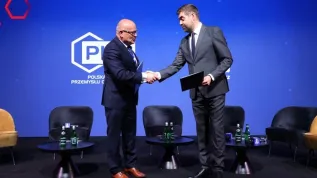 W.Skwarko, Wiceprezes Centrum Łukasiewicz oraz dr inż. T. Zieliński, prezes zarządu Polskiej Izby Przemysłu Chemicznego; fot. Teodor Klepczyński dla PIPC, materiały prasowe