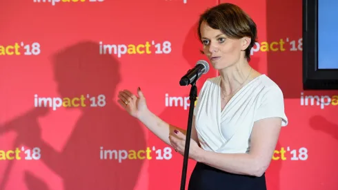 Minister przedsiębiorczości i technologii Jadwiga Emilewicz przemawia podczas otwarcia Kongresu Impact'18, 13 bm. w Krakowie. Fot. PAP/Jacek Bednarczyk  13.06.2018