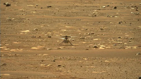 Dron Ingenuity. Zdjęcie wykonane z łazika Perseverance za pomocą instrumentu Mastcam-Z. EPA/NASA/JPL-Caltech/HANDOUT, Dostawca: PAP/EPA.