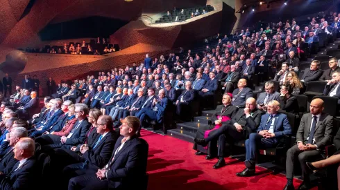 Toruń, 19.02.2023. Inauguracja Światowego Kongresu Kopernikańskiego-część II w Centrum Kulturalno-Kongresowym Jordanki w Toruniu. Fot. PAP/Tytus Żmijewski