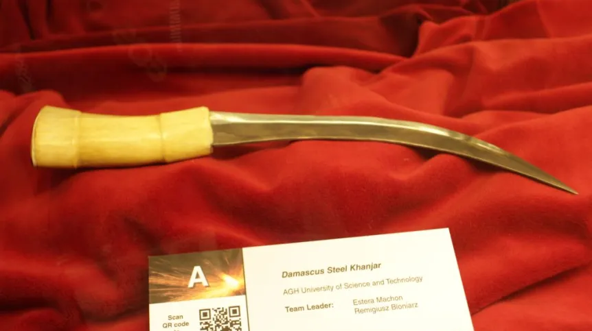 Awarded work of AGH students - Khanjar type knife made of Damascus steel. Source: