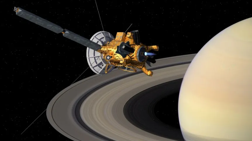 Artystyczna wizja sondy Cassini na orbicie wokół Saturna. Źródło: NASA.