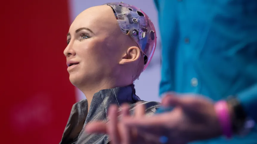 Robot Sophia, podczas Convention and Exhibition Centre in Hong Kong, China, 10 lipca 2018. EPA/JEROME FAVRE, Dostawca: PAP/EPA