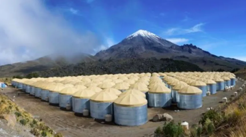 The High-Altitude Water Cherenkov Gamma-Ray Observatory on the slope of the Mexican Sierra Negra volcano. (Source: HAWC Observatory, J. Goodman)