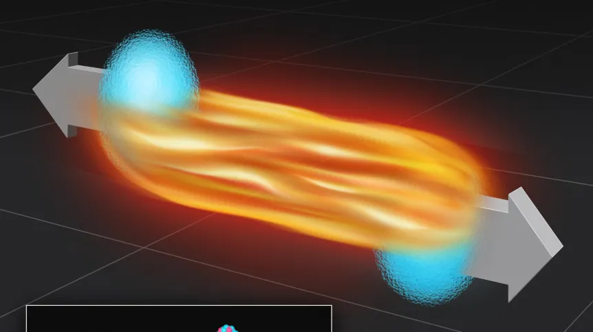 „Ogniste smugi” do tej pory służyły do opisu ultrarelatywistycznych  zderzeń jąder ołowiu. Naukowcy z Instytutu Fizyki Jądrowej PAN w  Krakowie znaleźli je teraz także w znacznie prostszych zderzeniach,  zachodzących między pojedynczymi protonami. (Źródło: IFJ PAN, Dual Color)