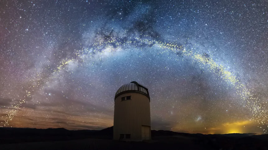 Teleskop Warszawski i cefeidy w Drodze Mlecznej odkryte przez przegląd nieba OGLE (K. Ulaczyk / J. Skowron / OGLE / Obserwatorium Astronomiczne UW)