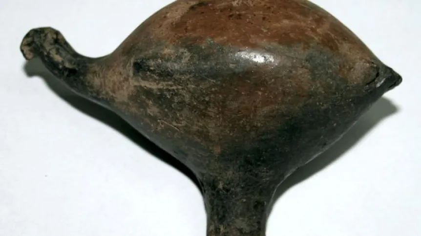 One of the tested rattles - Lusatian culture. From the collections of the District Museum of the Kalisz Land in Kalisz. Photo by Katarzyna Tatoń