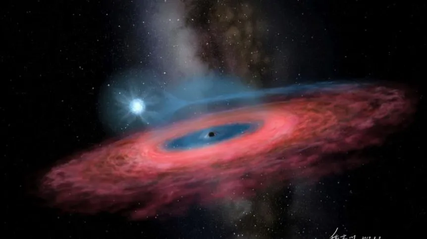 An artistic vision of a black hole of the "impossible" mass discovered in the LB-1 system. Photo: "Nature", Jifeng Liu et al. Source: Krzysztof Belczyński