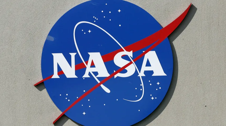 Logo NASA na ścianie Johnson Space Center w Houston (Teksas) 20 marca 2007 r. PAP/ EPA/AARON M. SPRECHER