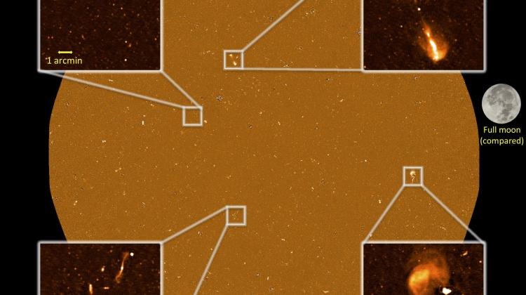 Najgłębszy obraz z sieci LOFAR, jaki kiedykolwiek wykonano. Pokazuje rejonie nieba zwany „Elais-N1”, który obserwowano łącznie przez 164 godziny, wykrywając w nim ponad 80 tysięcy źródeł radiowych. Źródło: Philip Best & Jose Sabater, University of Edinburgh.