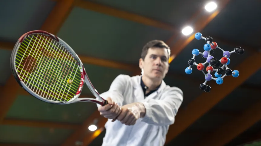 Jak w tenisie poprzez uderzenie następuje wprowadzenie piłki do gry, tak w mechanochemii cząsteczki uderzane są z dużą siłą, aby dostarczyć im energii potrzebnej do zajścia reakcji chemicznej. Źródło: IChF PAN, fot: Grzegorz Krzyżewski
