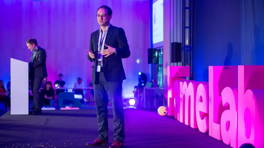 FameLab Poland 2019. N/z Paweł Góra. Fot. CNK/ Waldemar Kompała