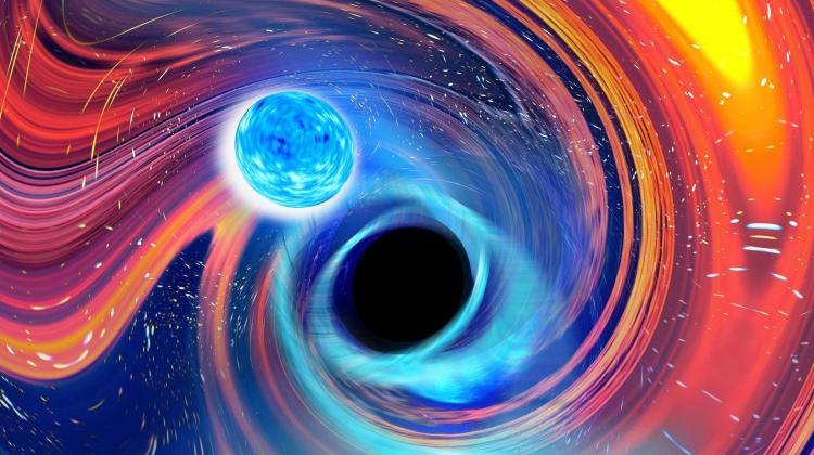An artist's depiction of a merger of a black hole and a neutron star. Credit: Carl Knox, Ozgrav, University of Swinburne.