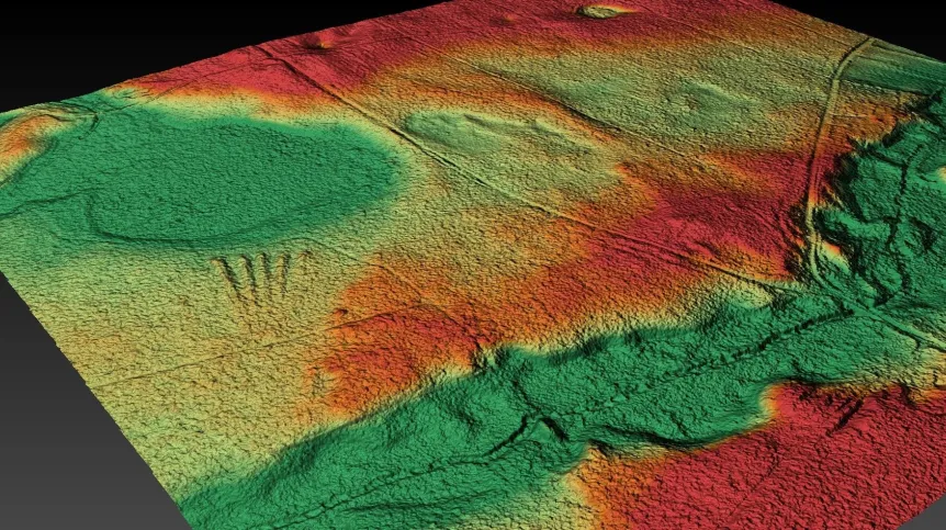 Wizualizacja 3D pierwszego z odkrytych w Wielkopolsce cmentarzysk megalitycznych w okolicy Rokietnicy. Wyk T. Wiktorzak