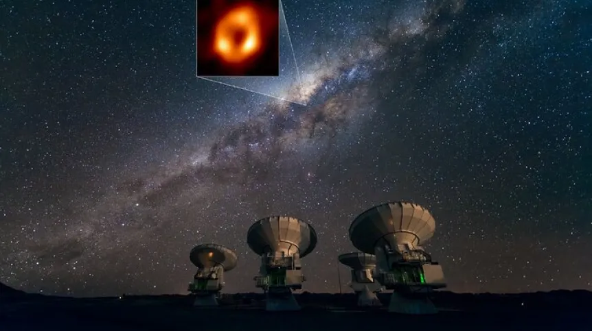 The Milky Way and the location of its central black hole as viewed from the Atacama Large Millimeter/submillimeter Array. Credit: ESO/José Francisco Salgado (josefrancisco.org), EHT Collaboration