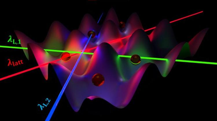 The image illustrates the squeezing mechanism in ultra-cold gases of fermionic atoms placed in periodic optical lattices. Credit: Dr. Mazena Mackoit Sinkevičienė, Vilnius University.