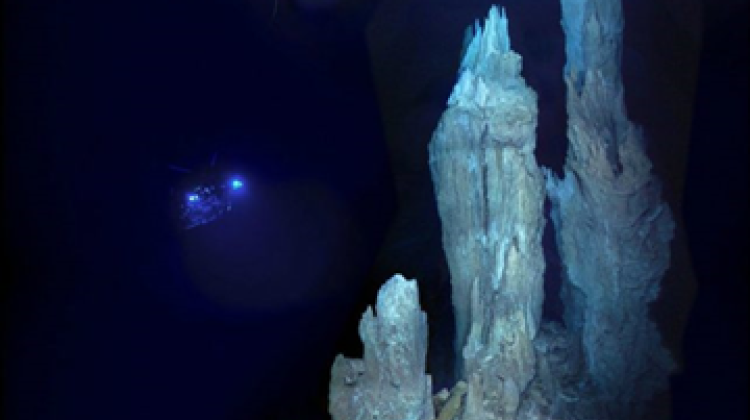 Kominy hydrotermalne Lost City na obszarze polskiego obszaru licenycjnego na poszukiwania siarczków polimetalicznych, źródło: Smithsonian Magazine