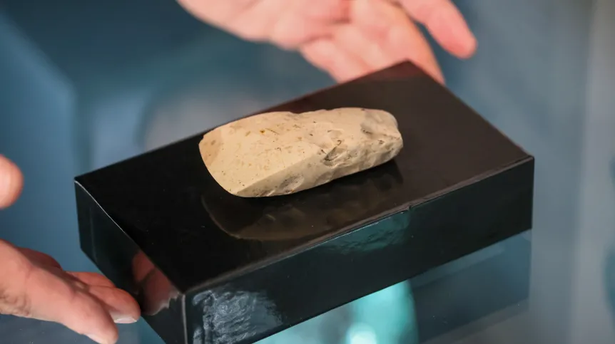 Legionowo, 04.07.2024. The Neolithic flint axe discovered in May 2023, donated to the Historical Museum in Legionowo during a meeting at the museum. Credit: PAP/Leszek Szymański