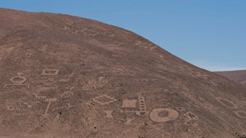 Adobe Stock. Inna sztuka naskalna z tego samego regionu: skupisko petroglifów na zboczach masywu Cerro Pintados na pustyni Atacama w rejonie Tarapaca, północne Chile