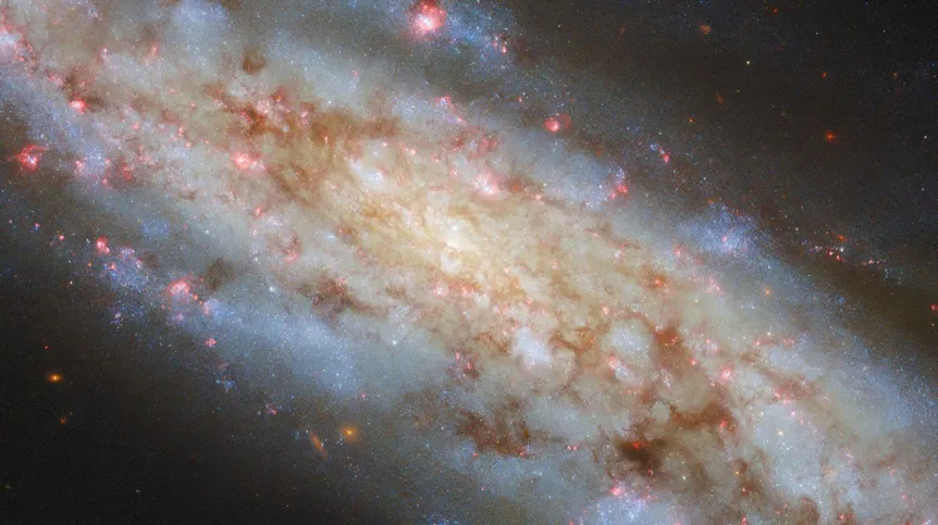Galaktyka spiralna NGC 3511 sfotografowana przez Kosmiczny Teleskop Hubble’a. Źródło: ESA/Hubble & NASA, D. Thilker.