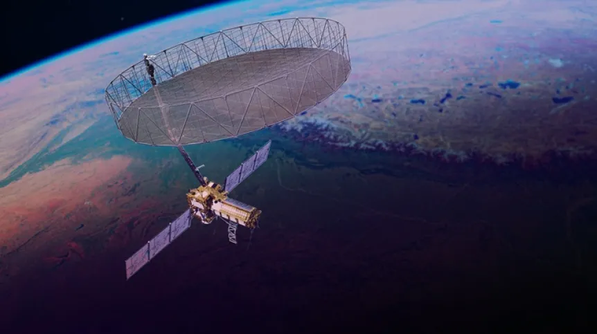 Satelita NISAR wykorzystuje 12-metrową antenę do zbierania informacji o zmianach powierzchni Ziemi, źródło: NASA/JPL-Caltech