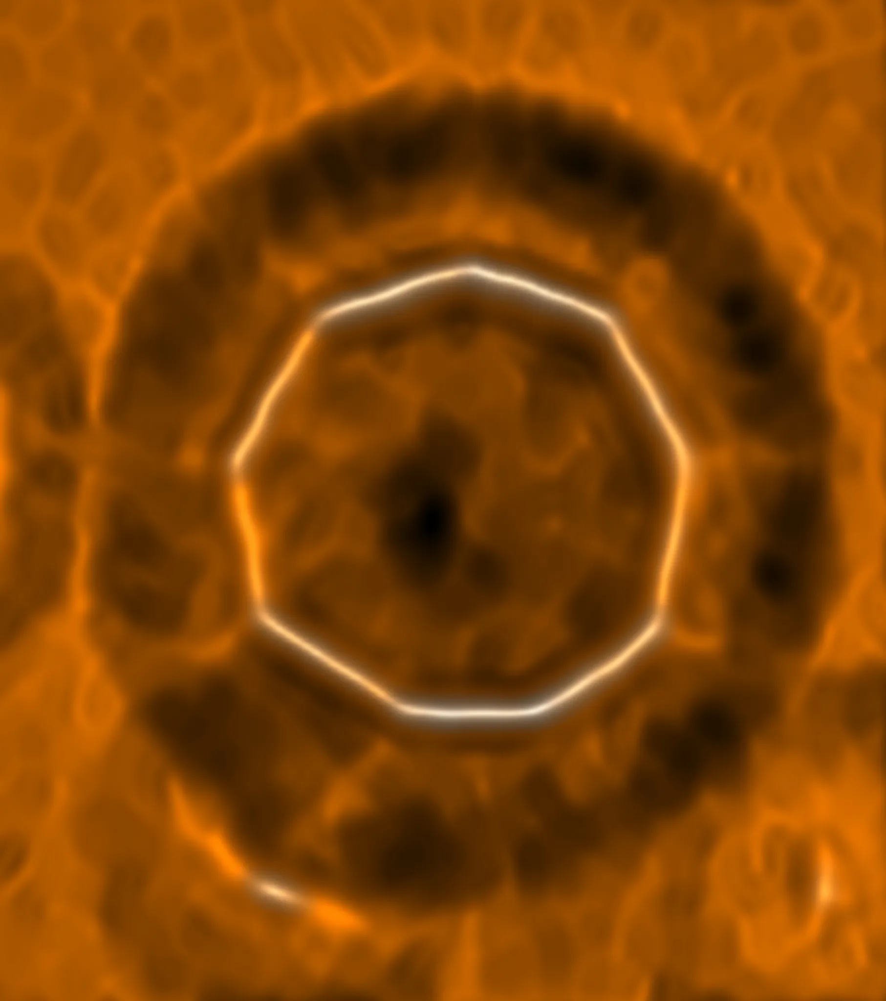 Cyklokarbon - nowa odmiana alotropowa węgla - artystyczna reprezentacja danych z AFM. Fot: IBM Research