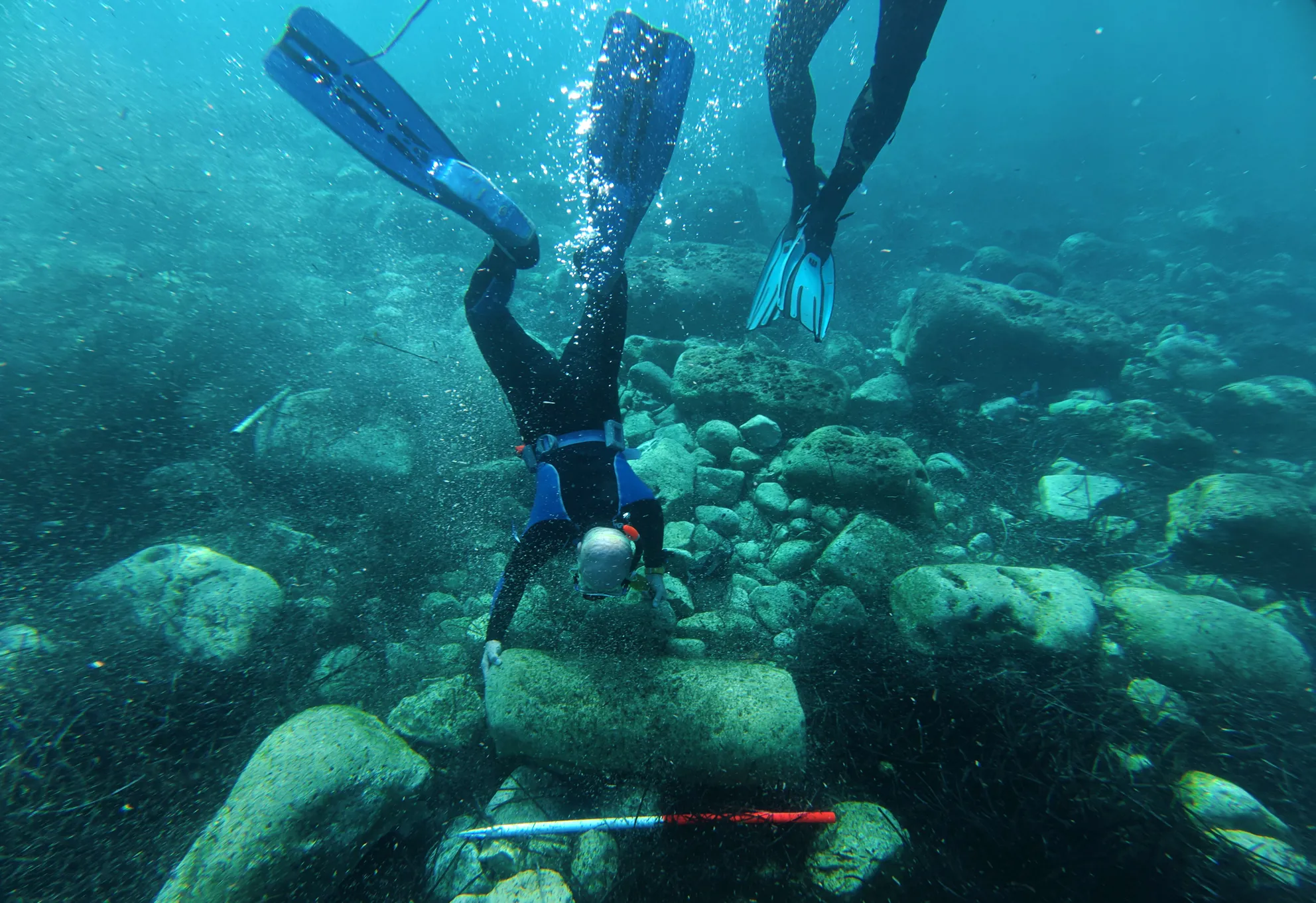 Professor Bartosz Kontny is documenting the remains of the port in Ptolemais. Credit: Artur Brzóska