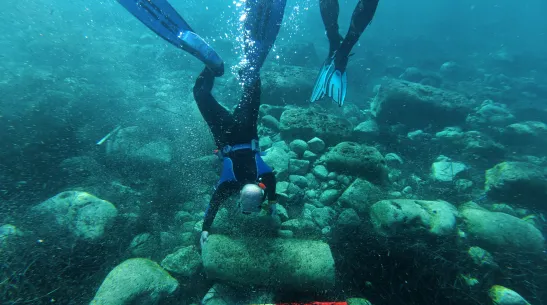 Professor Bartosz Kontny is documenting the remains of the port in Ptolemais. Credit: Artur Brzóska