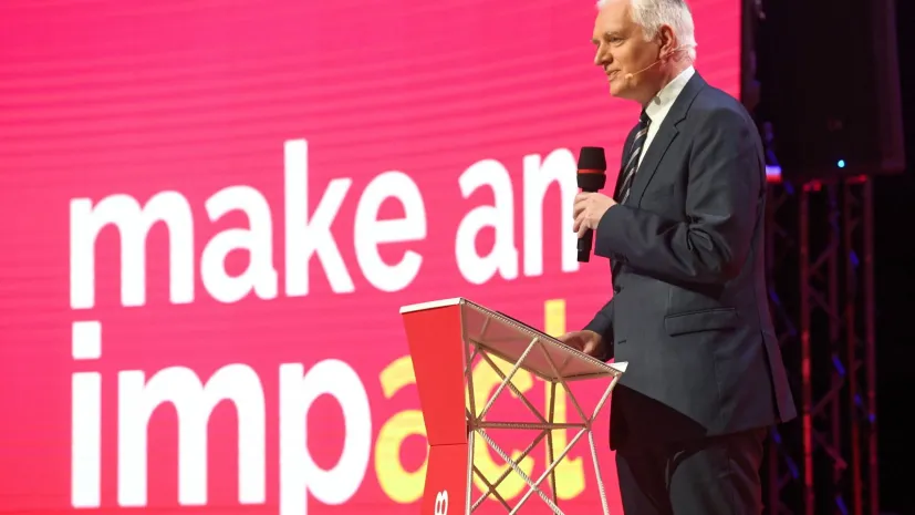 Wicepremier, ministar nauki i szkolnictwa wyższego Jarosław Gowin przemawia podczas otwarcia Kongresu Impact'18, 13 bm. w Krakowie. Fot. PAP/Jacek Bednarczyk 13.06.2018