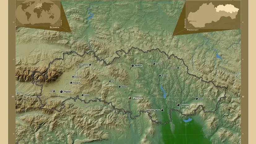 Kraj preszowski, Słowacja. Epicentrum trzęsienia ziemi było położone 18 km na NW od miejscowości Humenné. Źródło grafiki: Adobe Stock